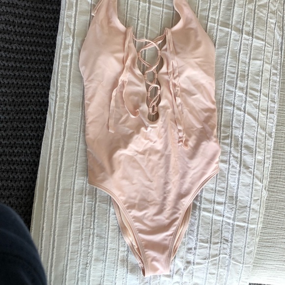 Aerie Light Pink Lace-Up One Piece Swimsuit - Picture 2 of 7